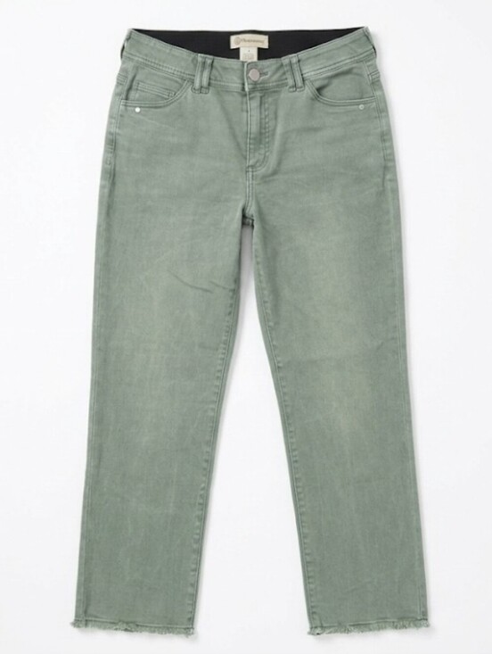 Democracy Denim - High-Rise Cropped Straight Jeans in Sage Green- Size 8